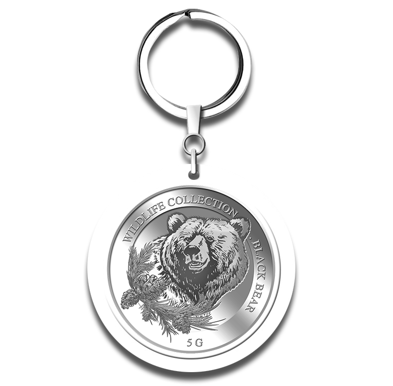 5g Black Bear Silver Medallion Keychain