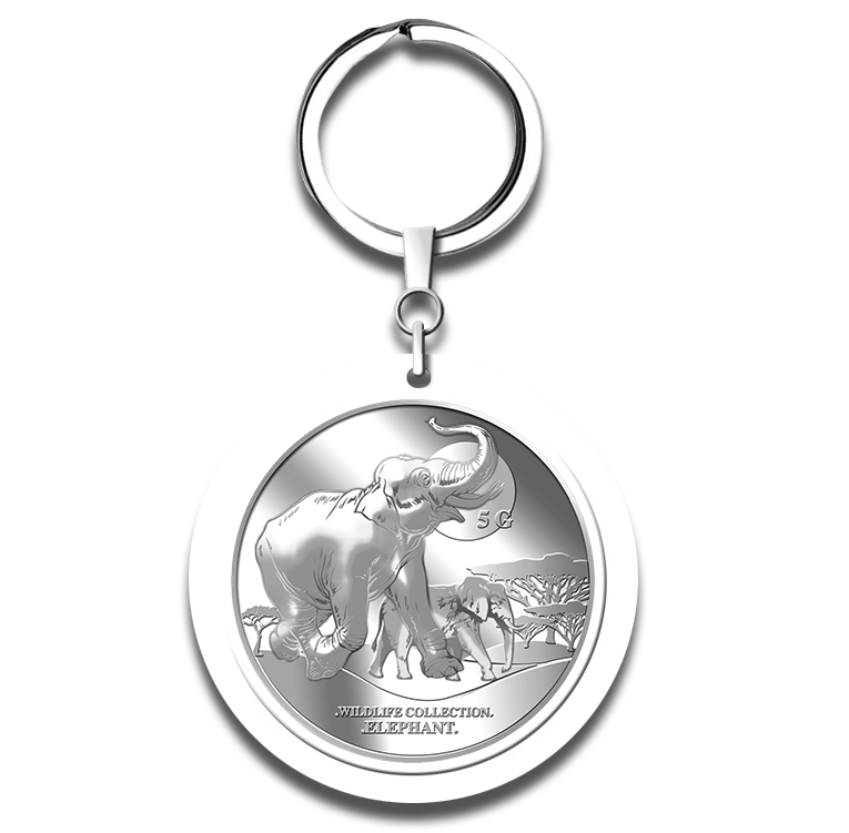5g Elephant Silver Medallion Keychain