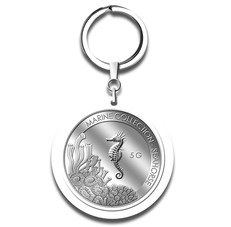 5g Seahorse Silver Medallion Keychain