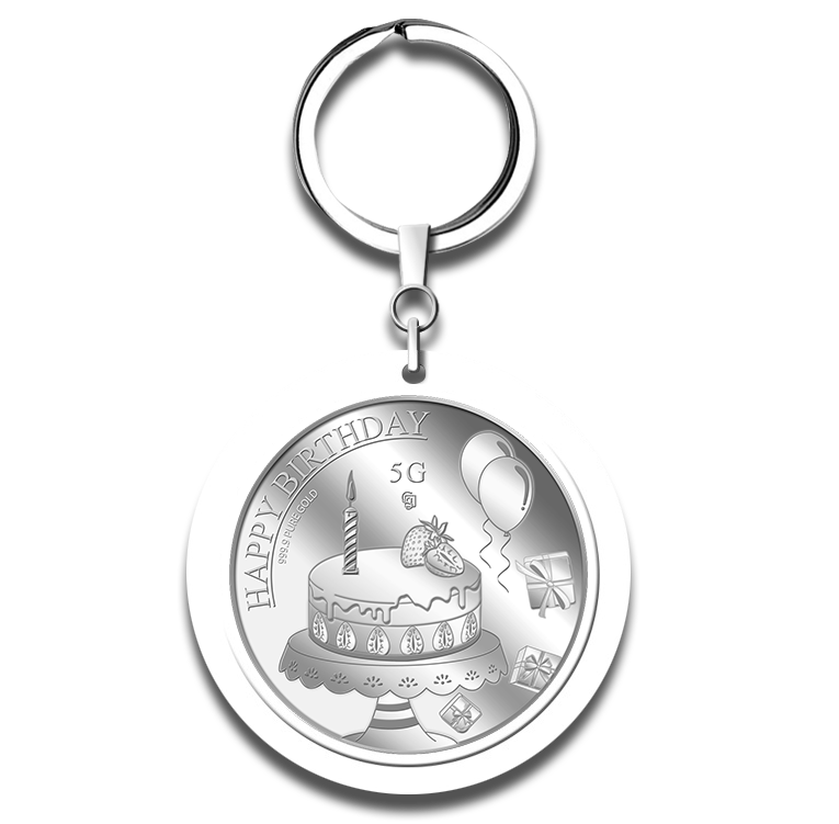 5g Happy Birthday Silver Medallion Keychain