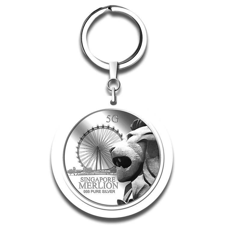 5g SG Merlion Flyer Silver Medallion Keychain