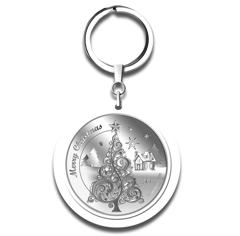 5g 2022 Christmas Tree Silver Medallion Keychain
