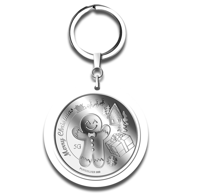 5g 2024 Gingerbread Silver Medallion Keychain