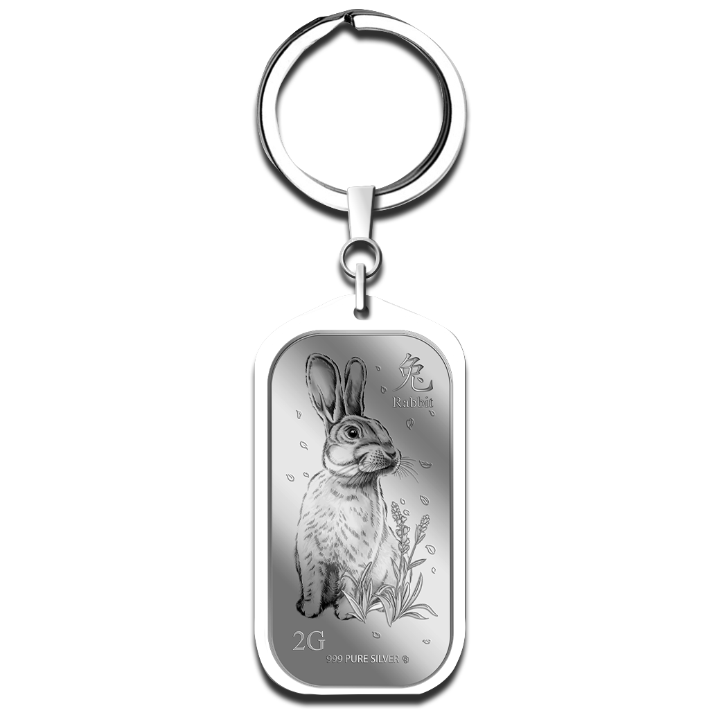 2g Golden Rabbit Silver Bar Keychain