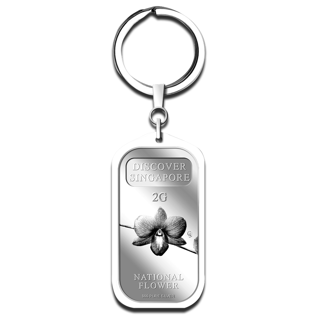 2g SG National Flower Silver Bar Keychain